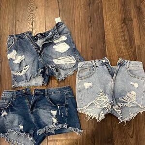 Distressed Denim Shorts Trio
